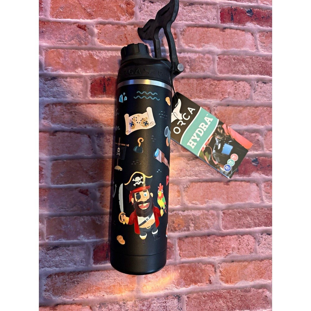 ORCA Hydra 22 fl oz Black Stainless Insulated Water Bottle w/ Handle Pirate
